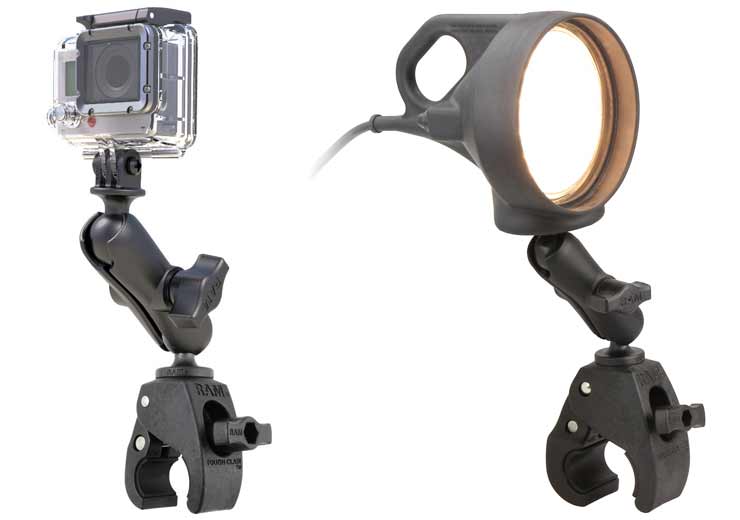 GoPro Action Camera and LED Spotlight Mounted with RAM® Tough-Claw™ | RAM® Mounts