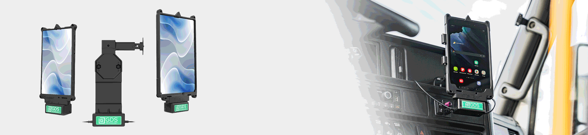 Banner GIF showing the new GDS Uni-Conn and the many different tablets that dock into it