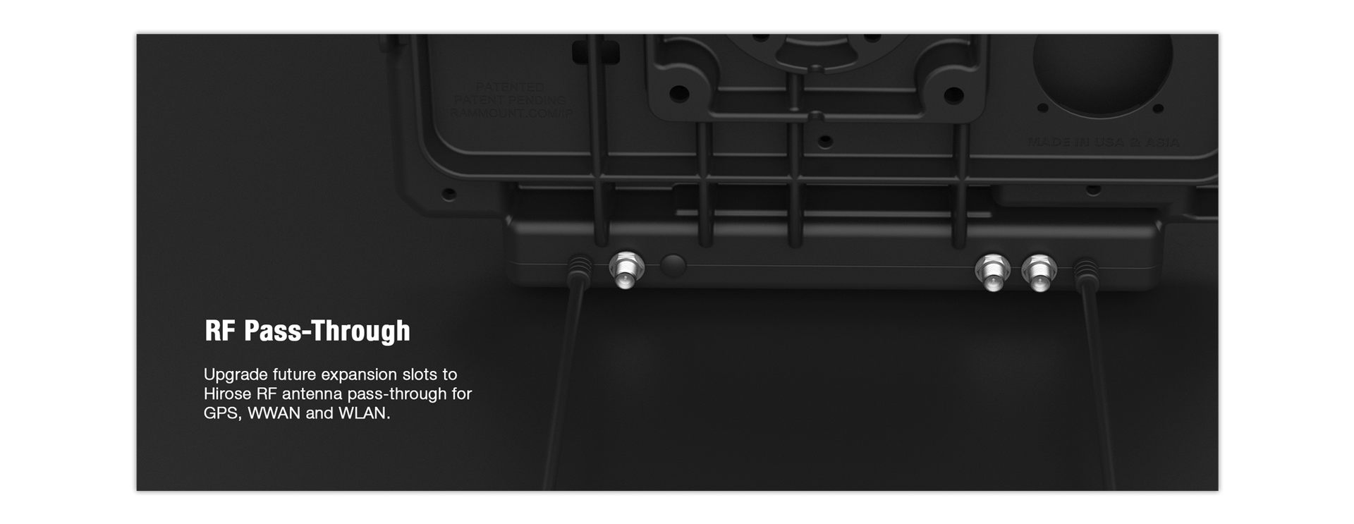 Image showing the back of the dock pointing to the dock feature for RF pass-through. Upgrade future expansion slots to Hirose RF antenna pass-through for GPS, WWAN, and WLAN