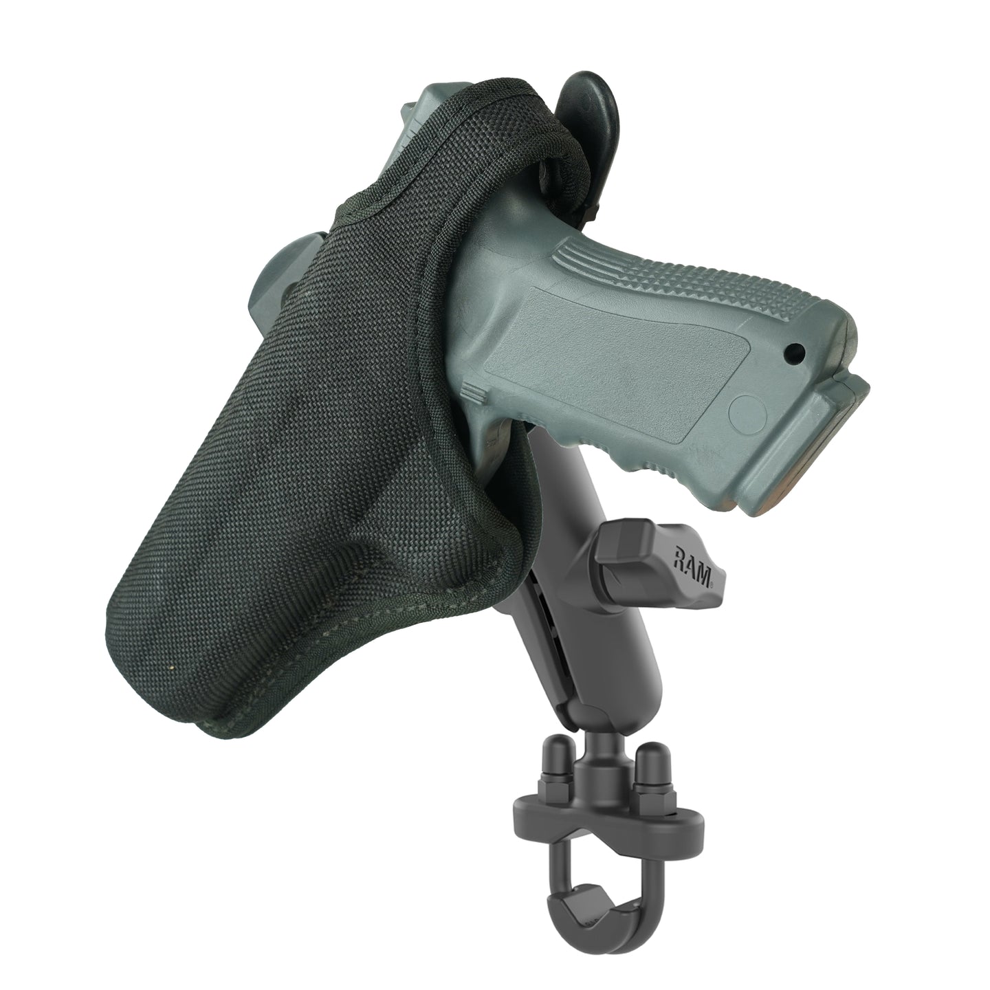 RAM® Handlebar UBolt Double Ball Mount with Gun Holster Clip RAM Mounts