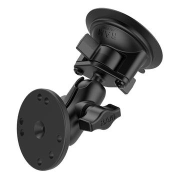 RAM® Twist-Lock™ Suction Cup Double Ball Mount with Round Plate - Short