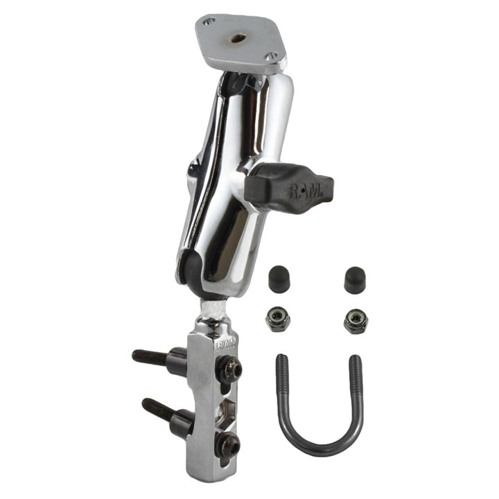 RAM® Chrome Motorcycle Brake/Clutch Reservoir Mount with Diamond Plate