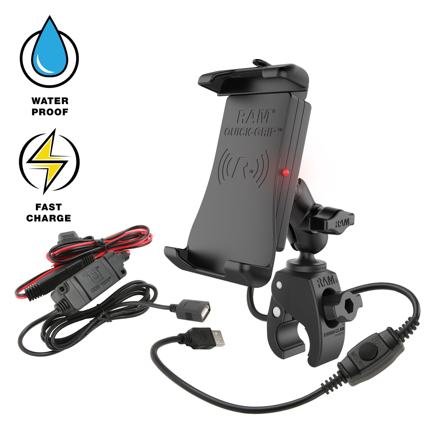 RAM® QuickGrip™ 15W Waterproof Wireless Charging Mount with ToughCla