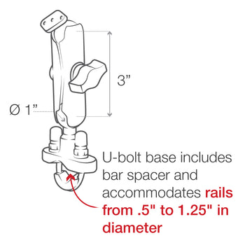 Ram mount- Base de fixation U-Bolt avec bille de Ø 25,4 mm - Pour