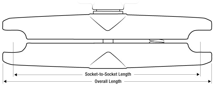 Short, medium, and long double socket arms compared side by side. This product uses a Medium arm